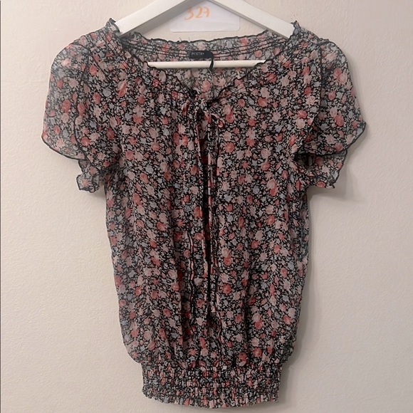 Poetry Black Smocked Flutter Sleeve Blouse - Picture 1 of 10